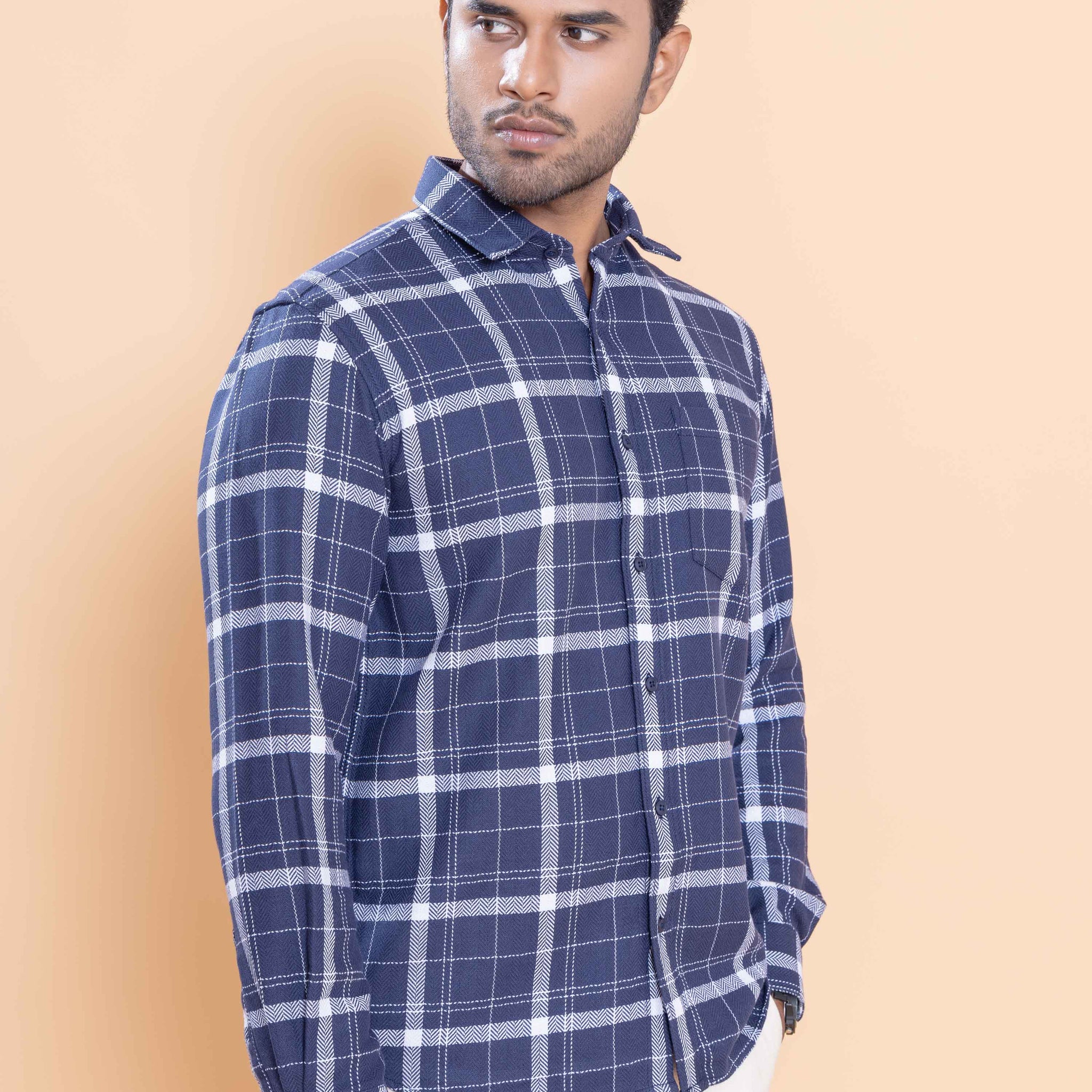 Nativebull Men Checked Full Sleeve Cotton Shirt - Navy Blue