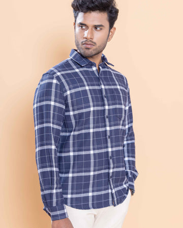 Nativebull Men Checked Full Sleeve Cotton Shirt - Navy Blue