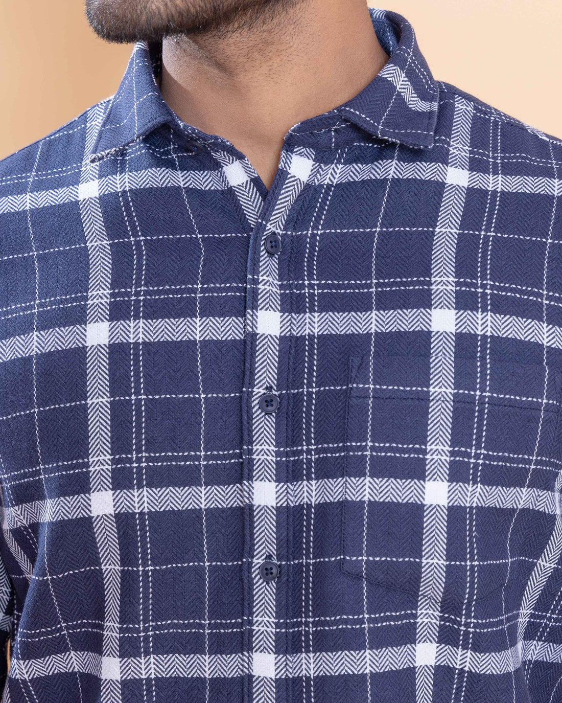 Nativebull Men Checked Full Sleeve Cotton Shirt - Navy Blue