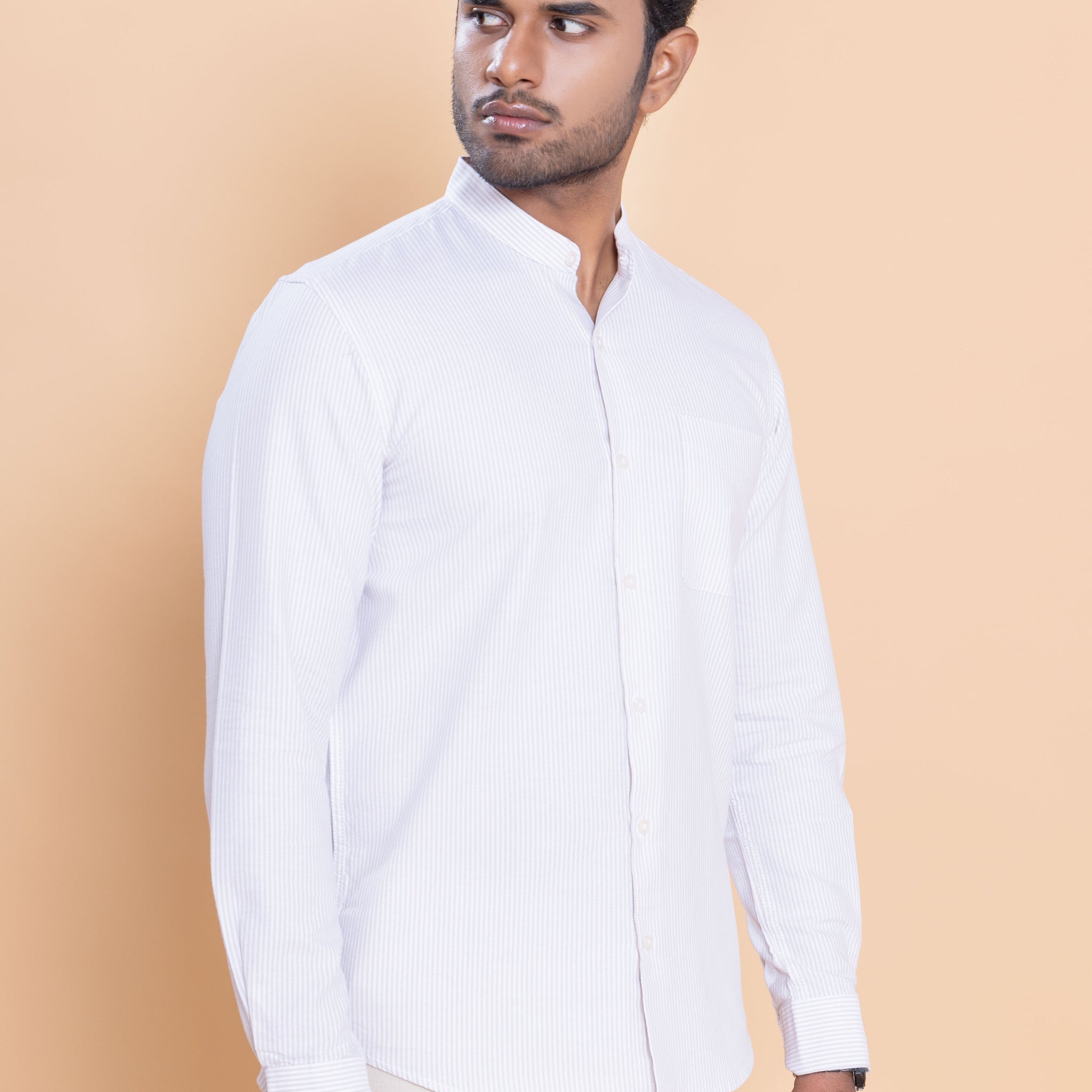 Nativebull Men Striped Full Sleeve Cotton Shirt - White