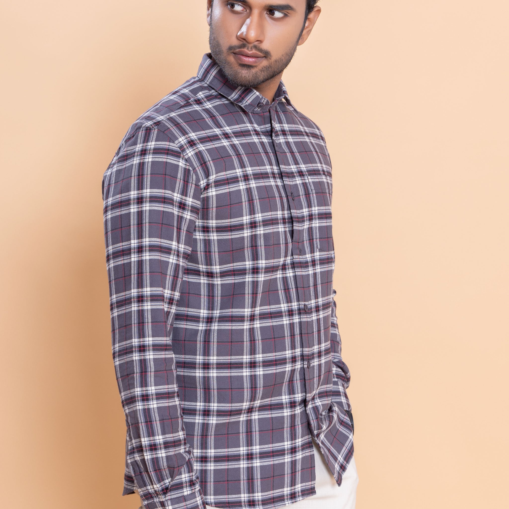 Nativebull Men Checked Full Sleeve Cotton Shirt - Grey