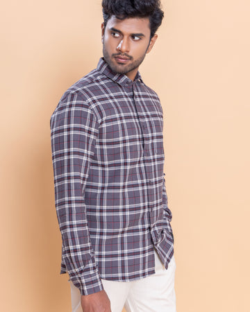 Nativebull Men Checked Full Sleeve Cotton Shirt - Grey