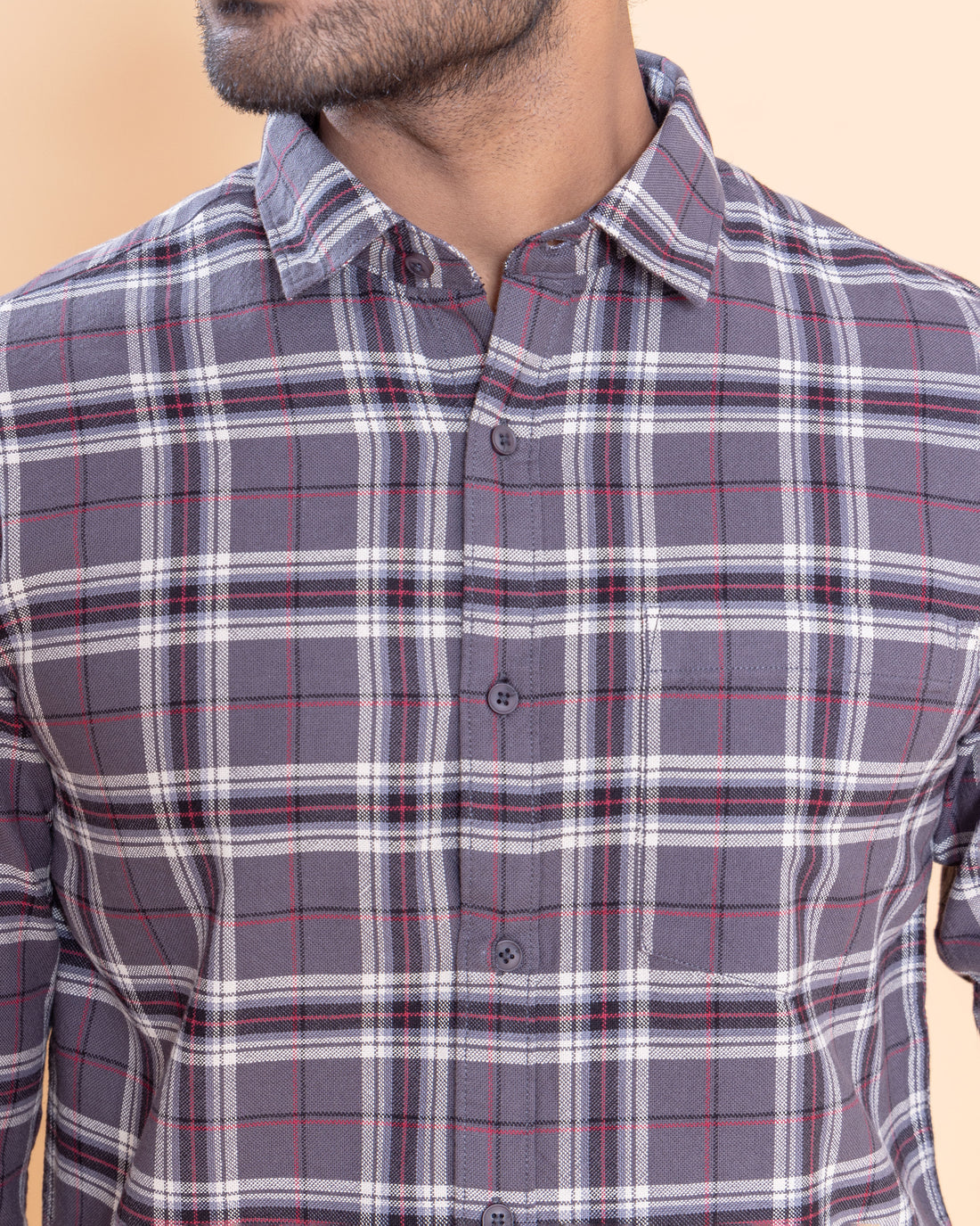 Nativebull Men Checked Full Sleeve Cotton Shirt - Grey