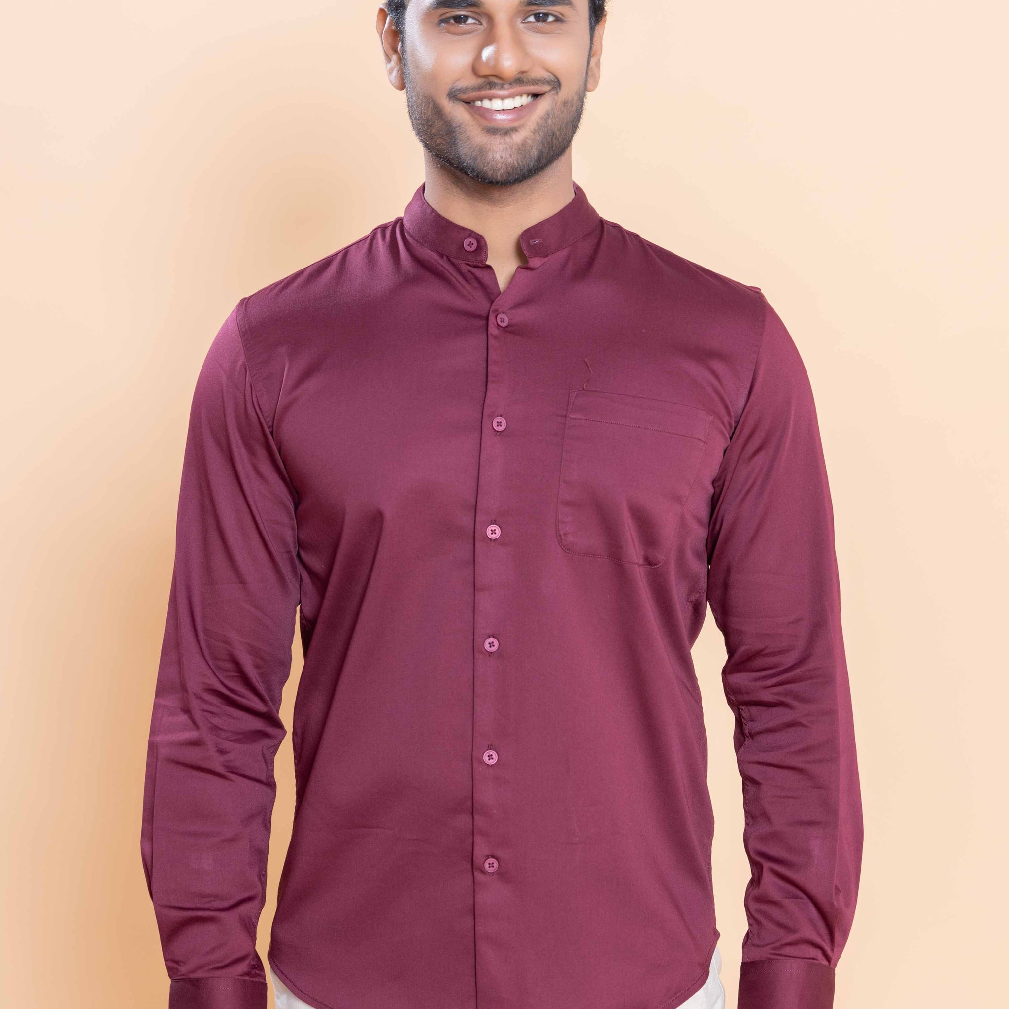 Nativebull Men Solid Full Sleeve Cotton Blend Shirt - Maroon
