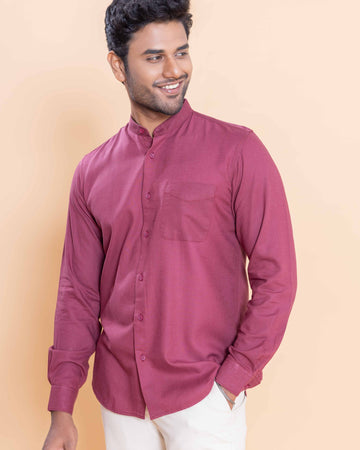 Nativebull Men Solid Full Sleeve Linen Blend Shirt - Maroon