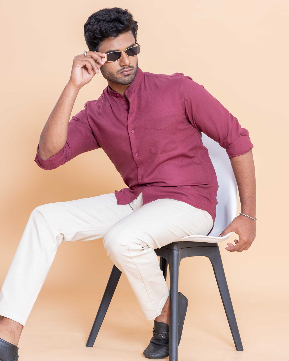 Nativebull Men Solid Full Sleeve Linen Blend Shirt - Black