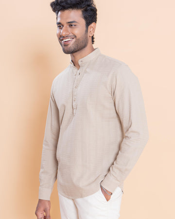 Nativebull Men Textured Full Sleeve Cotton Shirt - Beige