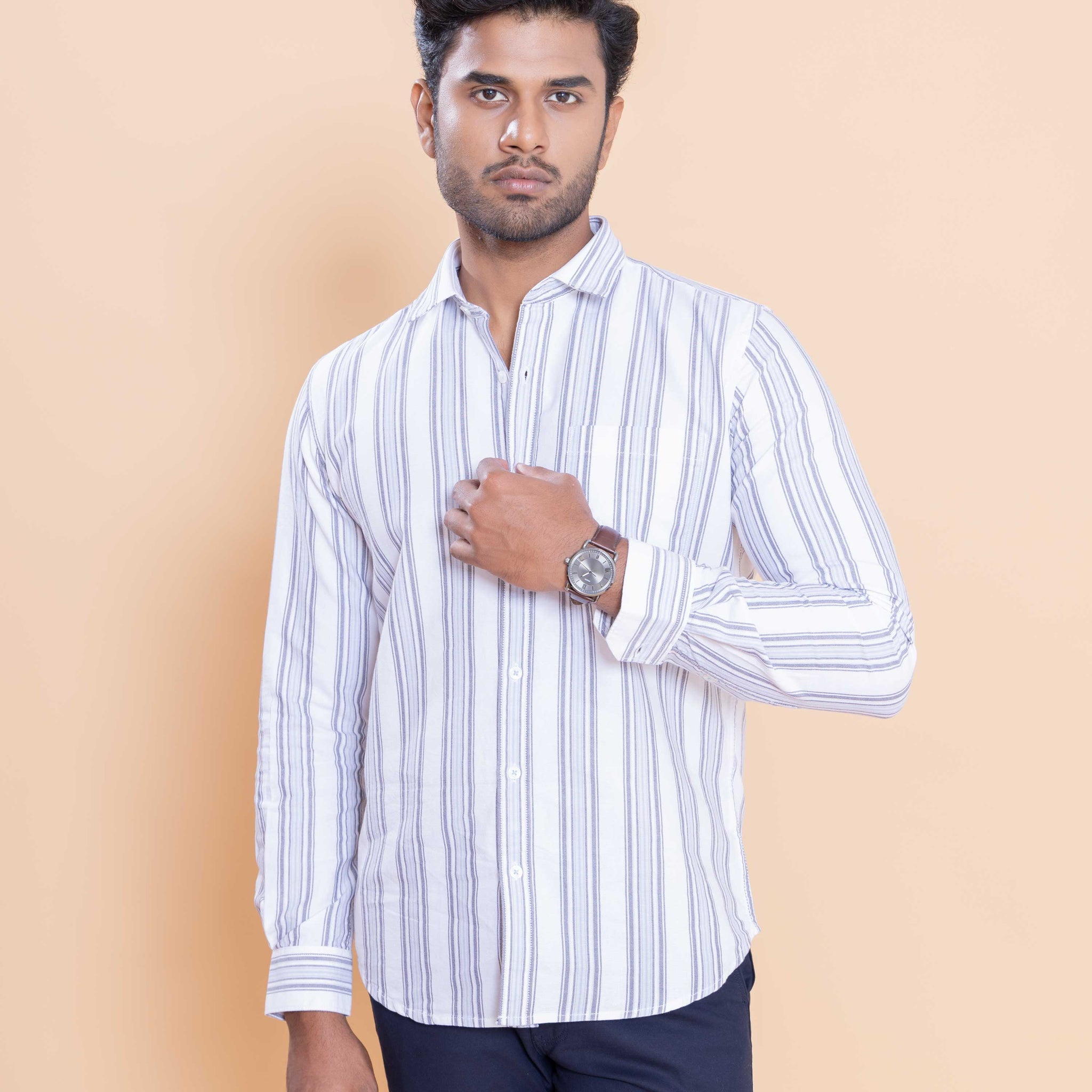 Nativebull Men Striped Full Sleeve Cotton Shirt - Blue