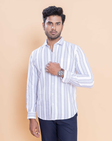 Nativebull Men Striped Full Sleeve Cotton Shirt - Blue