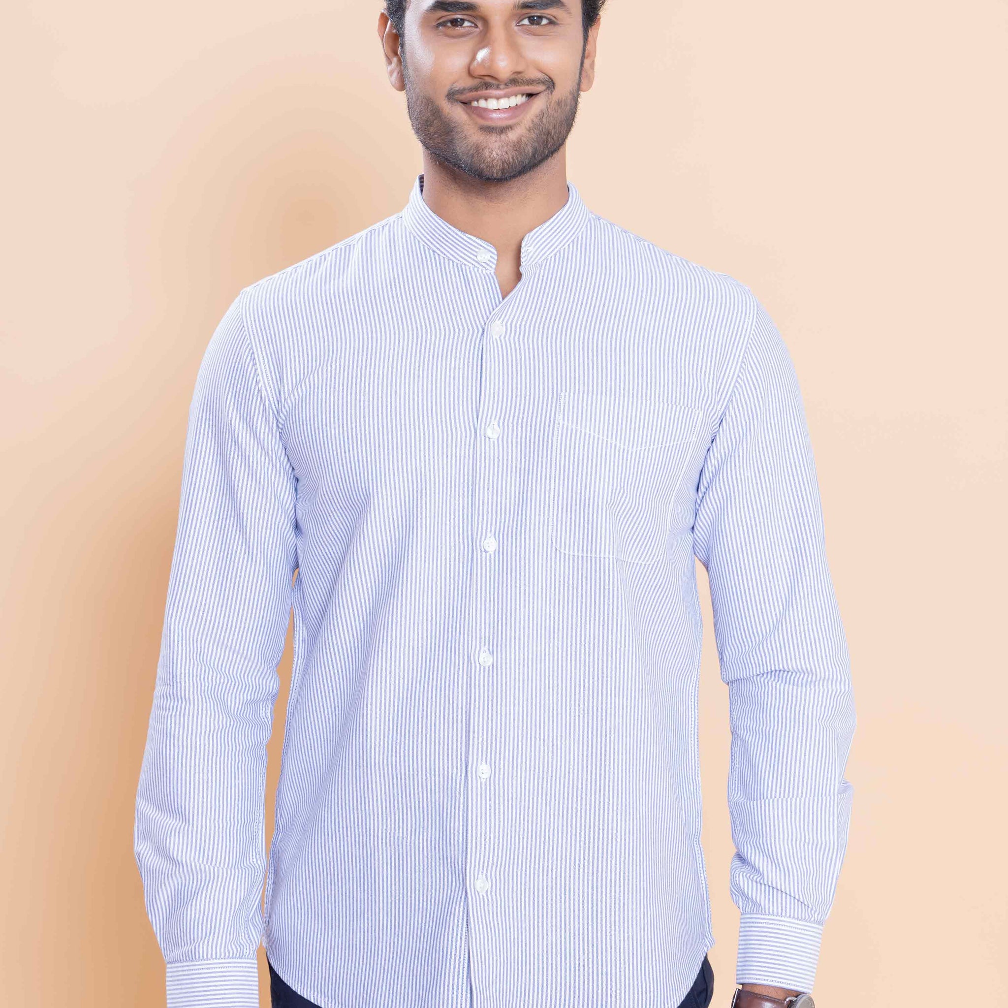 Nativebull Men Striped Full Sleeve Cotton Shirt - Blue