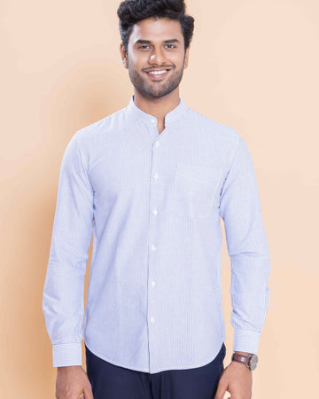 Nativebull Men Striped Full Sleeve Cotton Shirt - Blue