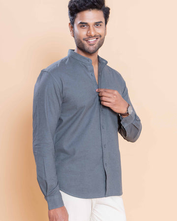 Nativebull Men Solid Full Sleeve Cotton Shirt - Dark Grey