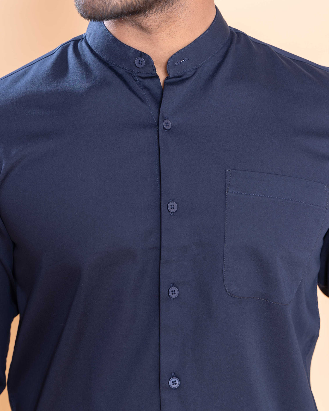 Nativebull Men Solid Full Sleeve Cotton Blend Shirt - Navy Blue