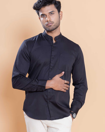 Nativebull Men Solid Full Sleeve Cotton Blend Shirt - Black