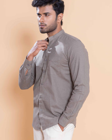 Nativebull Men Solid Full Sleeve Cotton Shirt - Light Brown