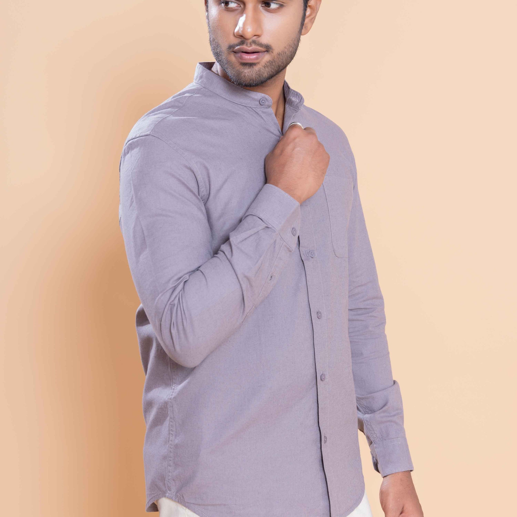 Nativebull Men Solid Full Sleeve Cotton Shirt - Grey