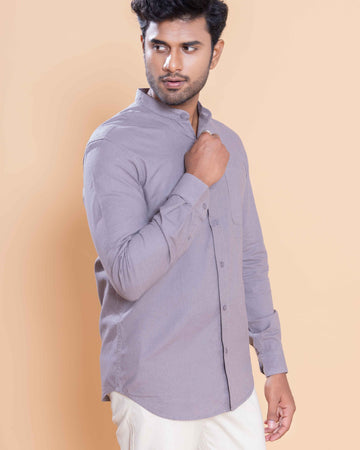 Nativebull Men Solid Full Sleeve Cotton Shirt - Grey