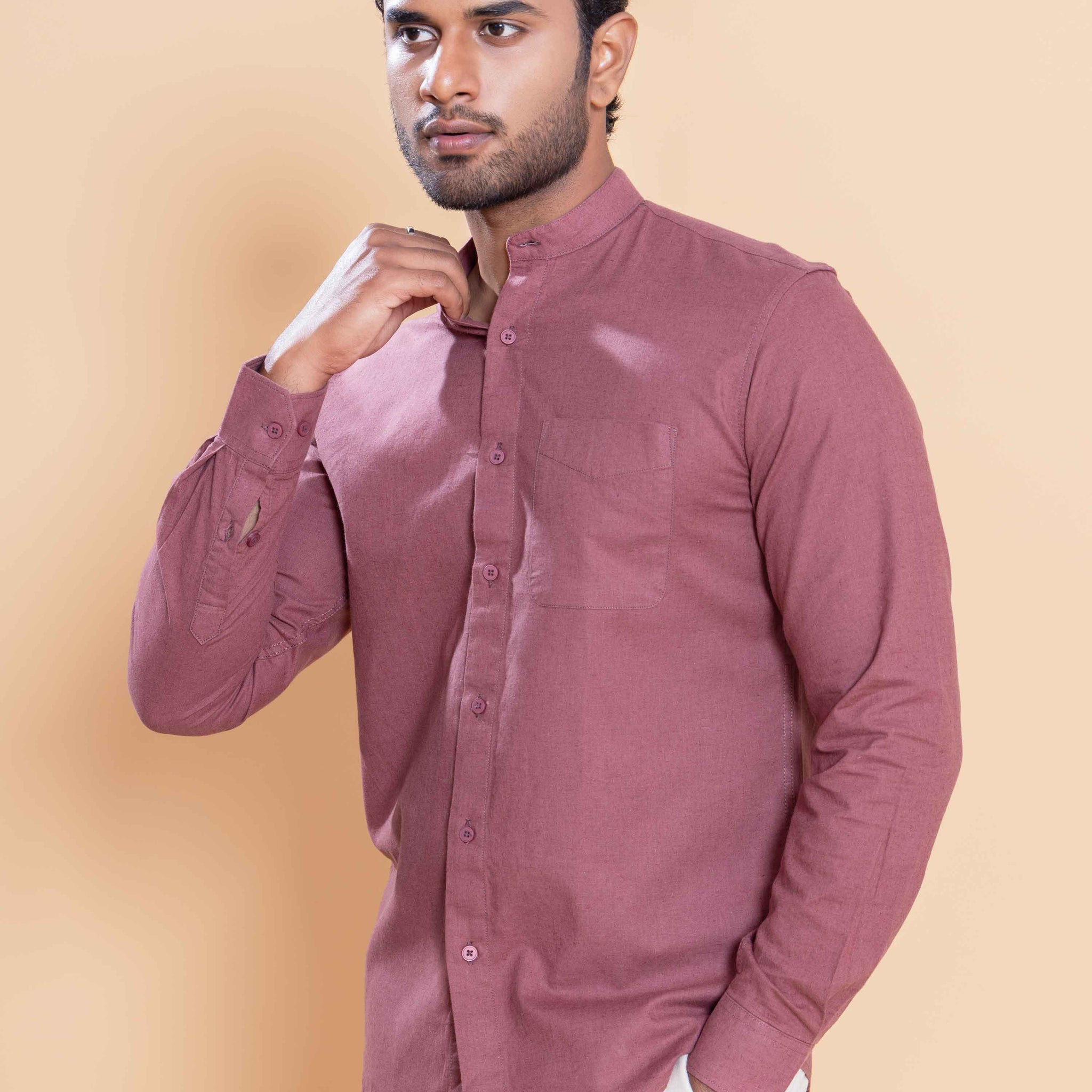 Nativebull Men Solid Full Sleeve Cotton Shirt - Onion Pink