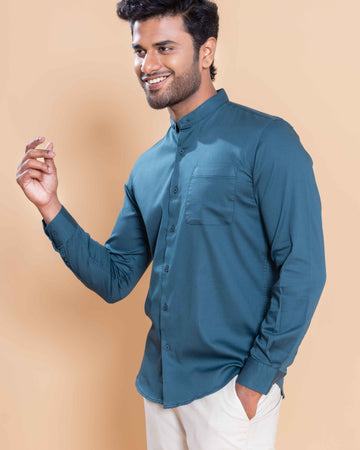 Nativebull Men Solid Full Sleeve Cotton Blend Shirt - Teal