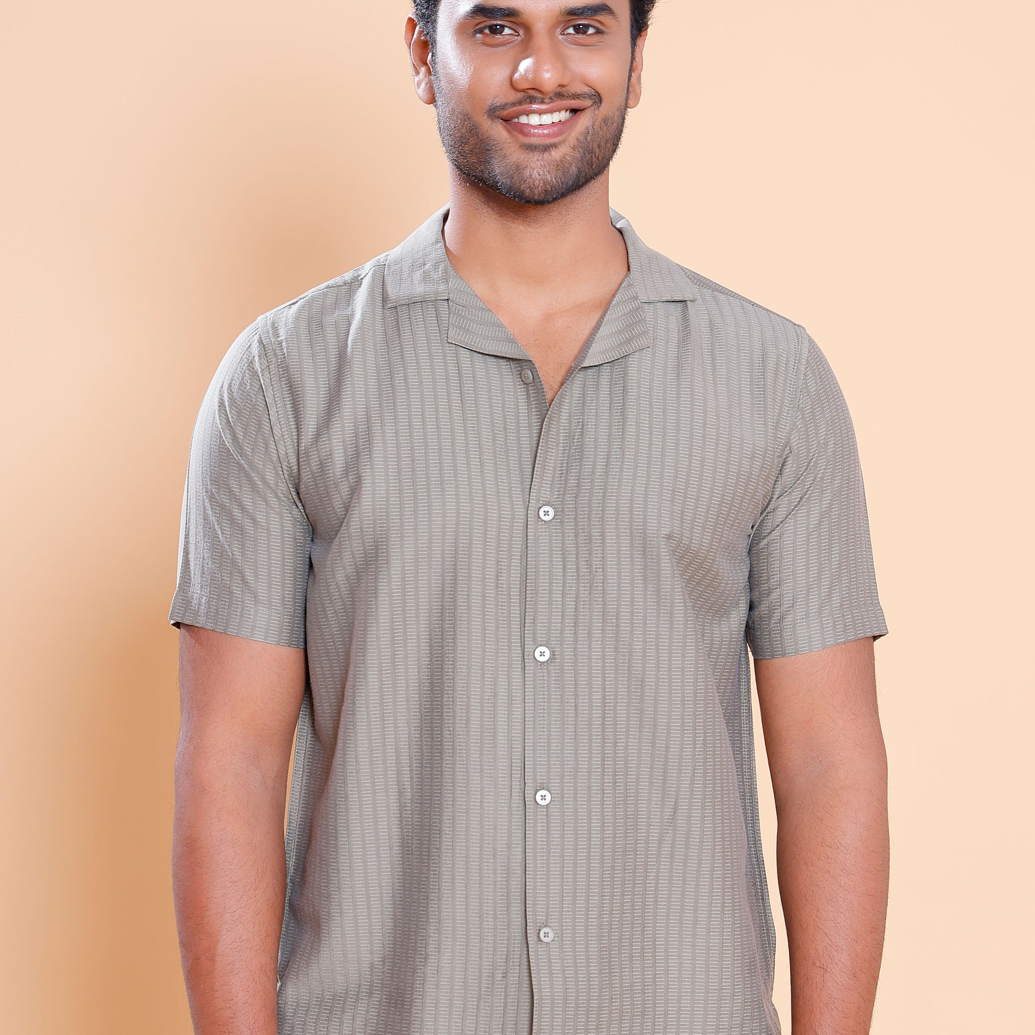 Nativebull Men Textured Half Sleeve Cotton Blend Shirt - Olive Green