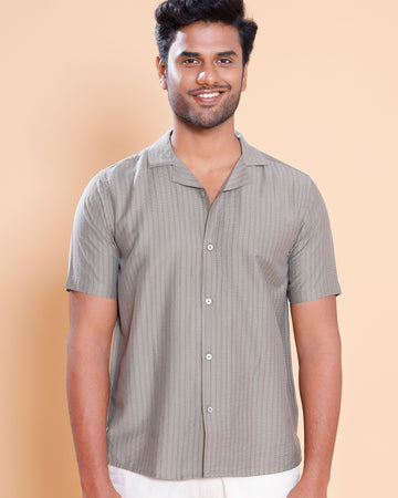 Nativebull Men Textured Half Sleeve Cotton Blend Shirt - Olive Green