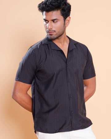 Nativebull Men Textured Half Sleeve Cotton Blend Shirt - Black