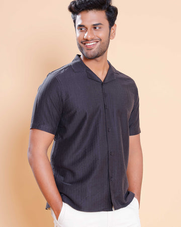 Nativebull Men Textured Half Sleeve Cotton Blend Shirt - Black