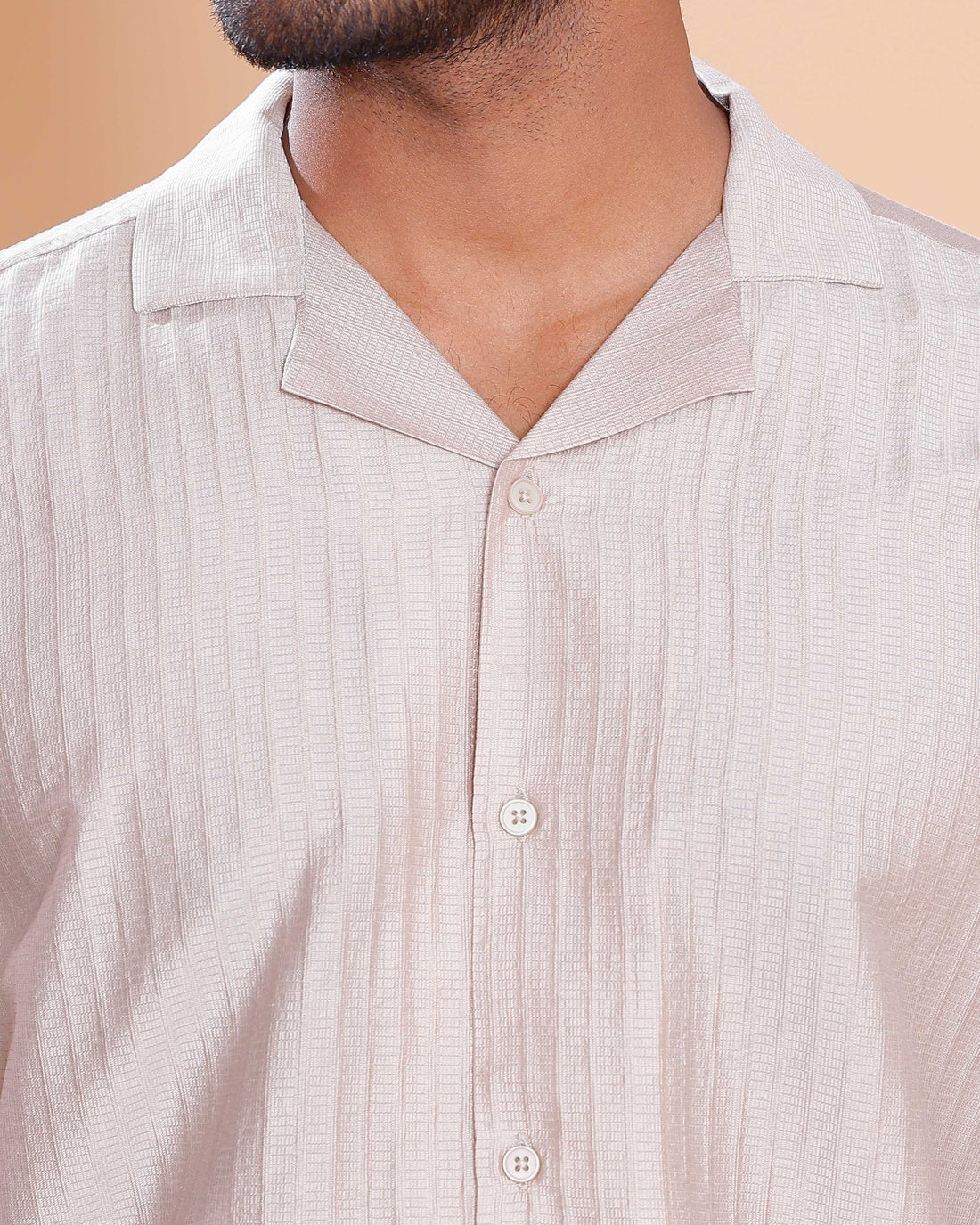 Nativebull Men Textured Half Sleeve Cotton Blend Shirt - Beige