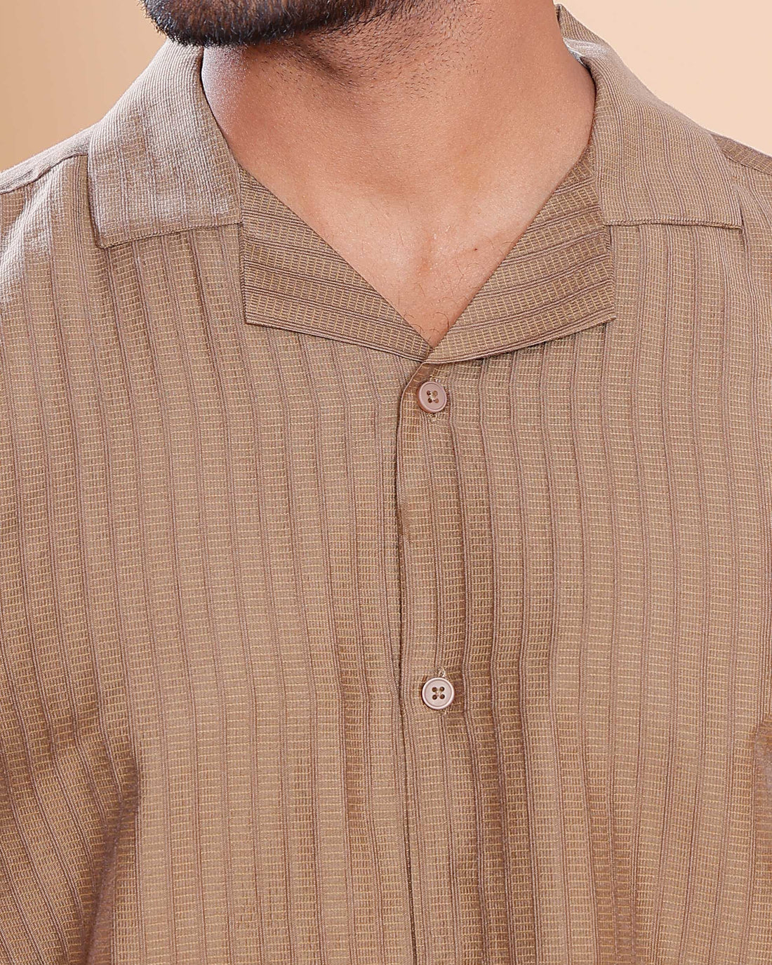 Nativebull Men Textured Half Sleeve Cotton Blend Shirt - Brown