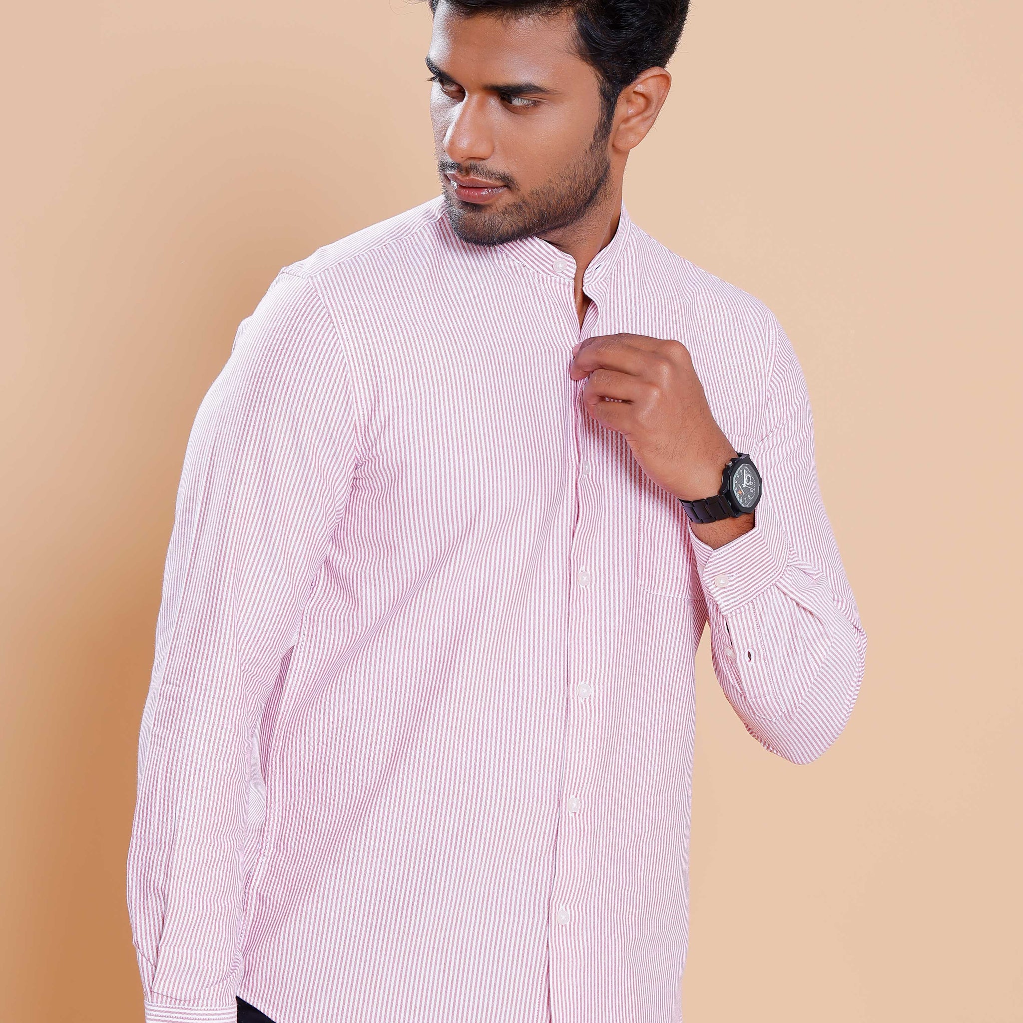 Nativebull Men Striped Full Sleeve Cotton Shirt - Pink