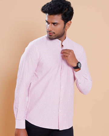 Nativebull Men Striped Full Sleeve Cotton Shirt - Pink
