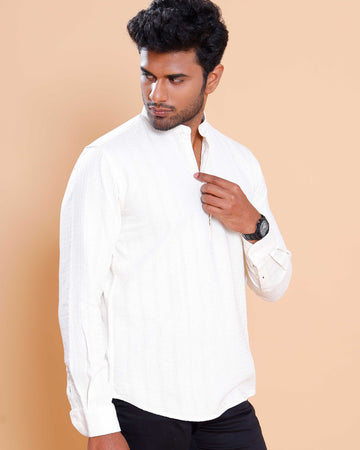 Nativebull Men Textured Full Sleeve Cotton Shirt - Off White