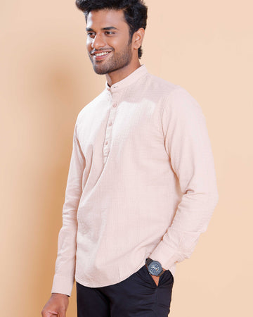 Nativebull Men Textured Full Sleeve Cotton Shirt - Peach