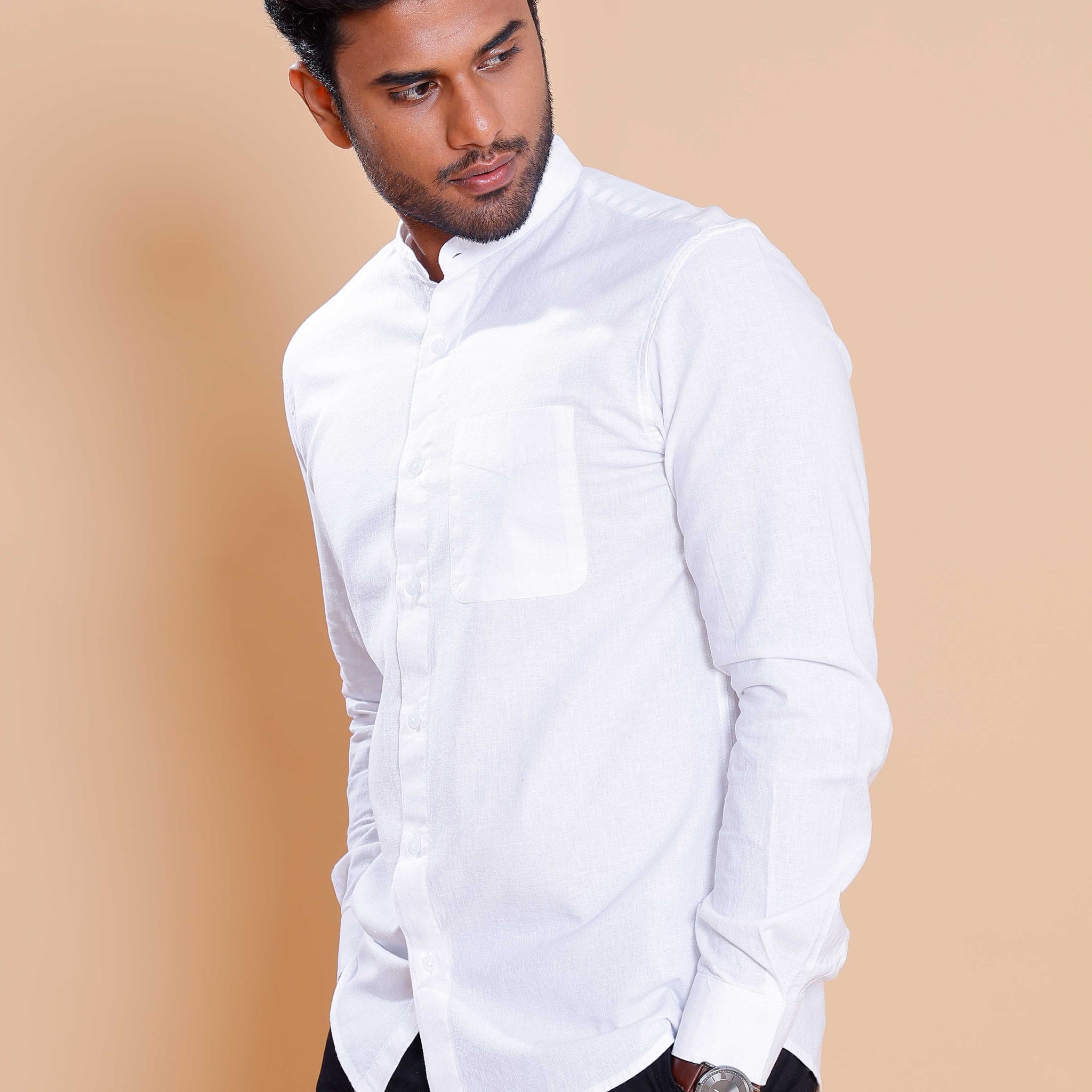 Nativebull Men Solid Full Sleeve Cotton Shirt - White