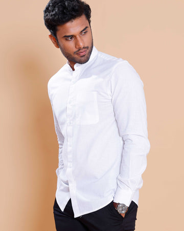 Nativebull Men Solid Full Sleeve Cotton Shirt - White
