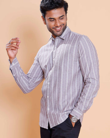 Nativebull Men Striped Full Sleeve Cotton Shirt - Brown