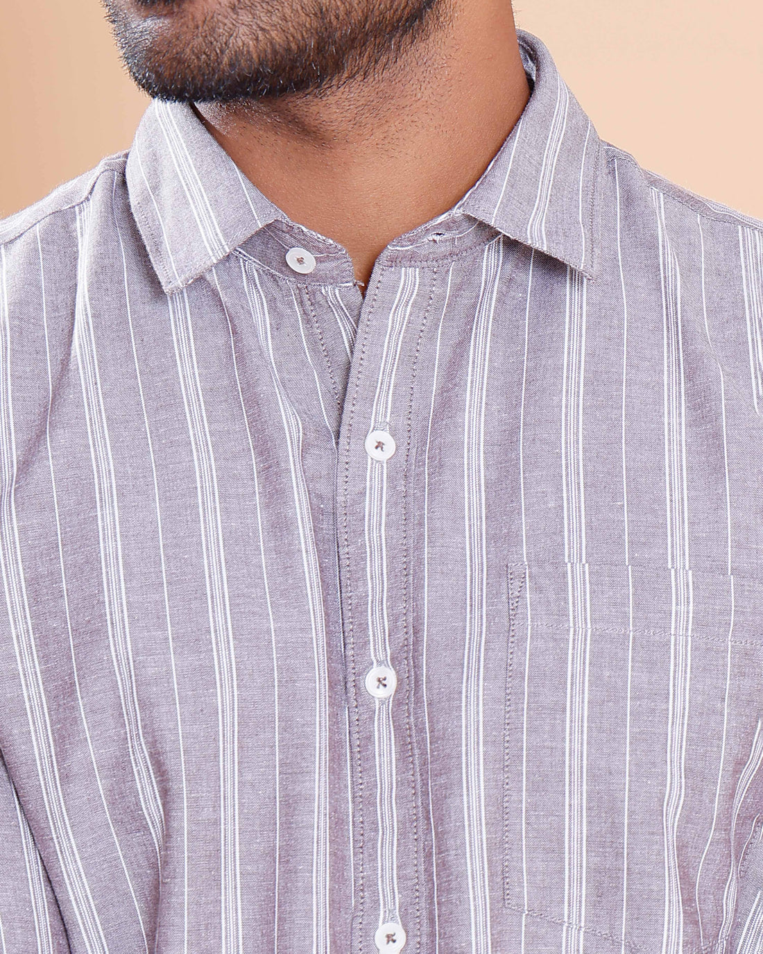 Nativebull Men Striped Full Sleeve Cotton Shirt - Brown