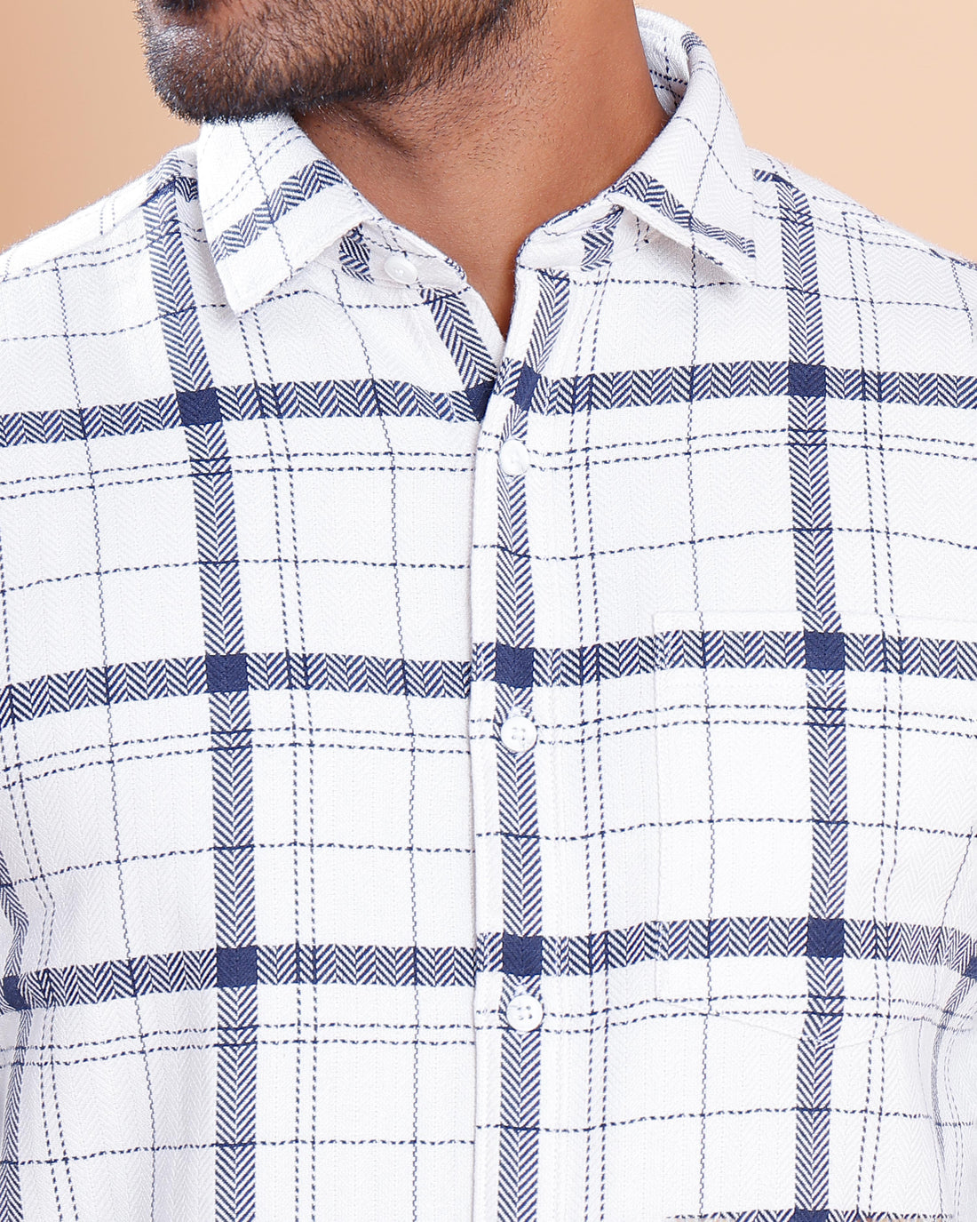 Nativebull Men Checked Full Sleeve Cotton Shirt - White