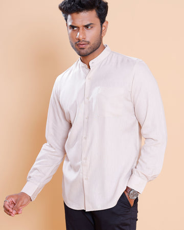 Nativebull Men Solid Full Sleeve Linen Blend Shirt - Peach