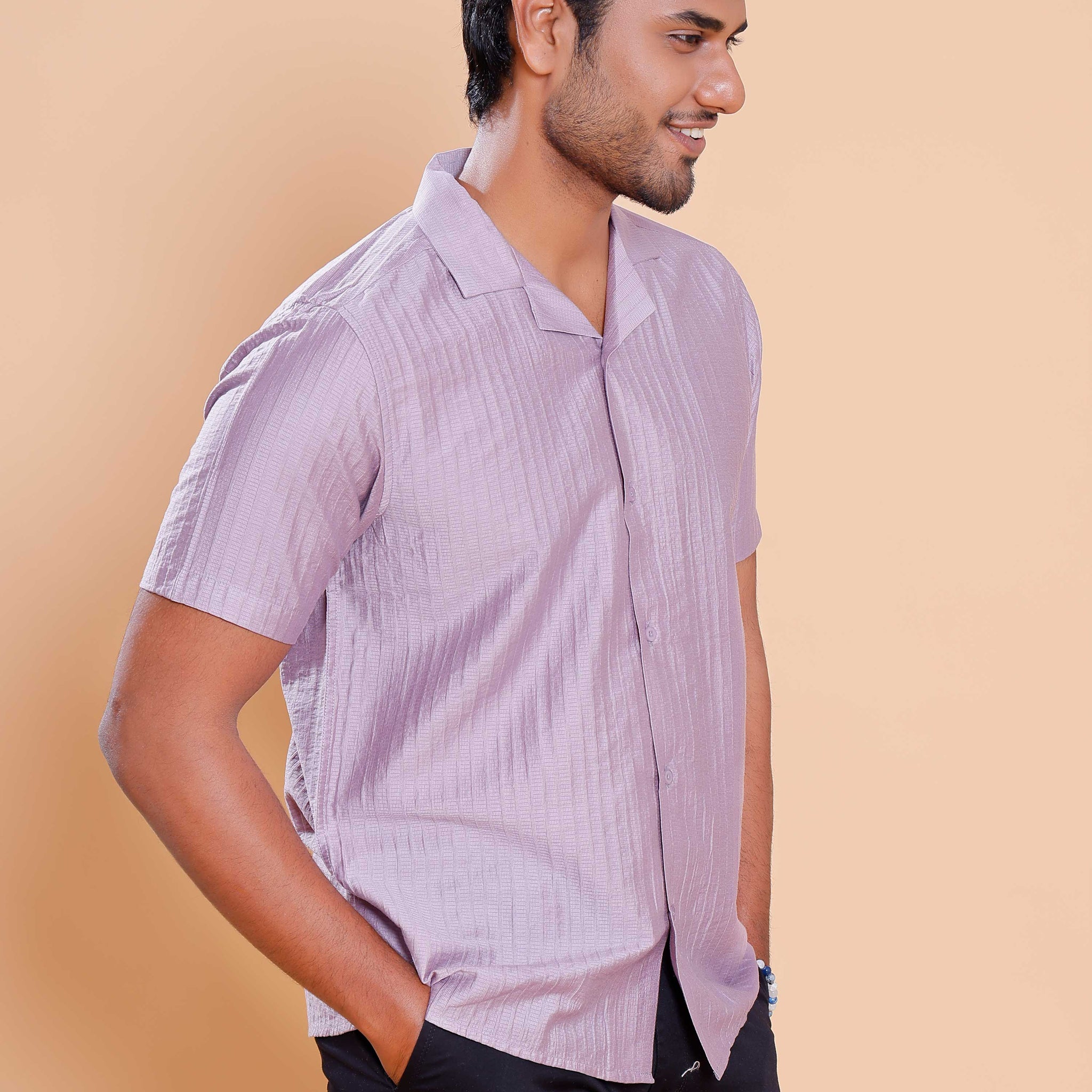 Nativebull Men Textured Half Sleeve Cotton Blend Shirt - Lavender