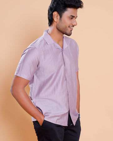 Nativebull Men Textured Half Sleeve Cotton Blend Shirt - Lavender