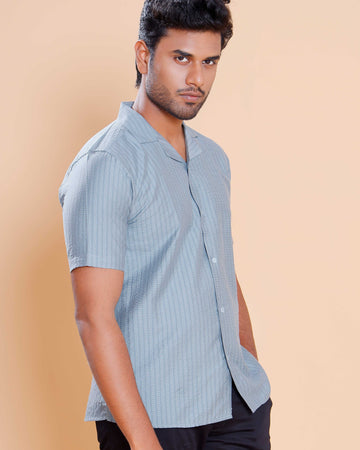 Nativebull Men Textured Half Sleeve Cotton Blend Shirt - Teal