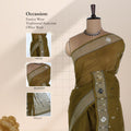 Bengal Cotton Saree With Woven Buti Motifs And Contrast Border In Olive Green Draped On Mannequin -  Front View