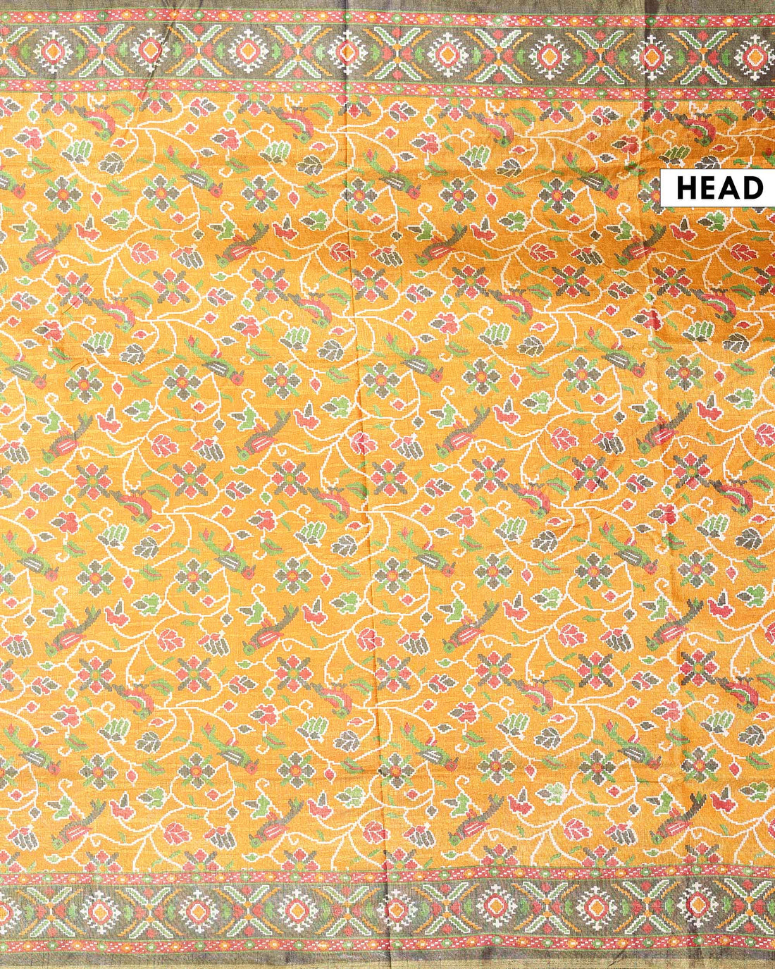 Elegant Patola Semi Silk Saree with Floral Inspired Patterns and an Intricate Border - Yellow