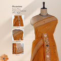 Bengal Cotton Saree With Woven Buti Motifs And Contrast Border In Orange Draped On Mannequin -  Front View