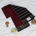 Dark Maroon Mangalagiri Cotton Saree With Gold Zari Woven Motifs And Contrasting Black Border