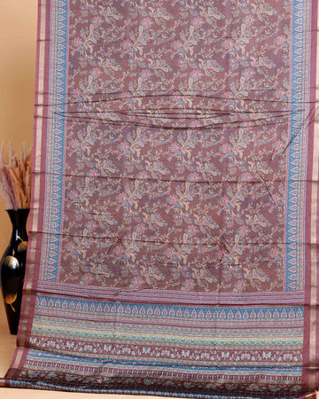 Brown Art Silk Saree with Intricate Floral and Geometric Weave Pattern