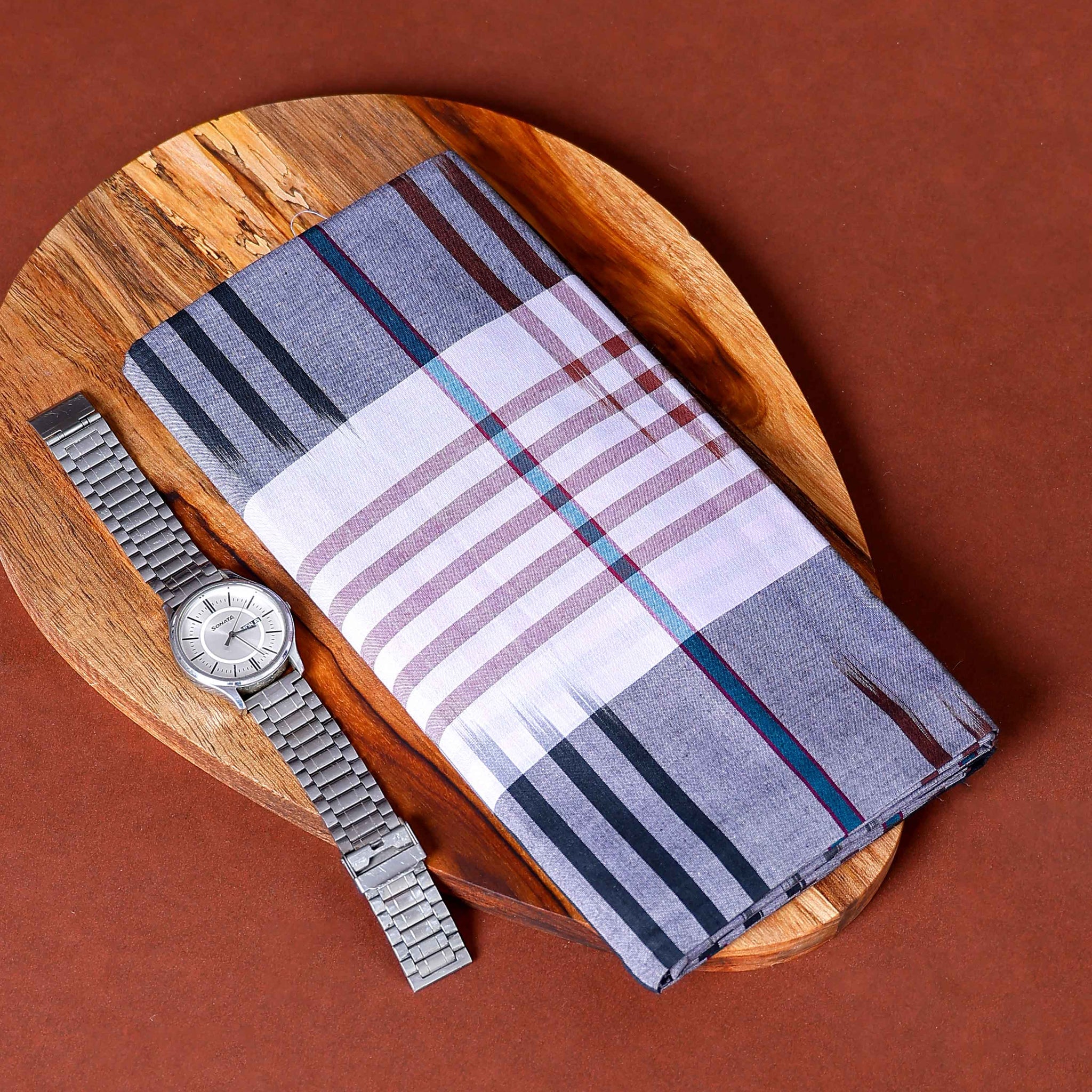 Sangu Brand Men's Premium Cotton Striped Lungi Stitched - Multi