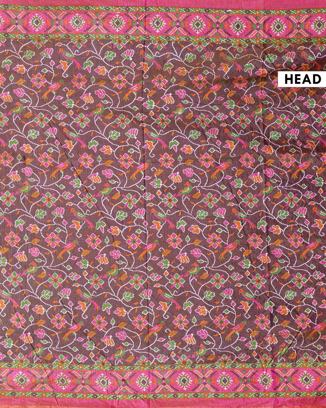 Elegant Patola Semi Silk Saree with Floral Inspired Patterns and an Intricate Border - Brown