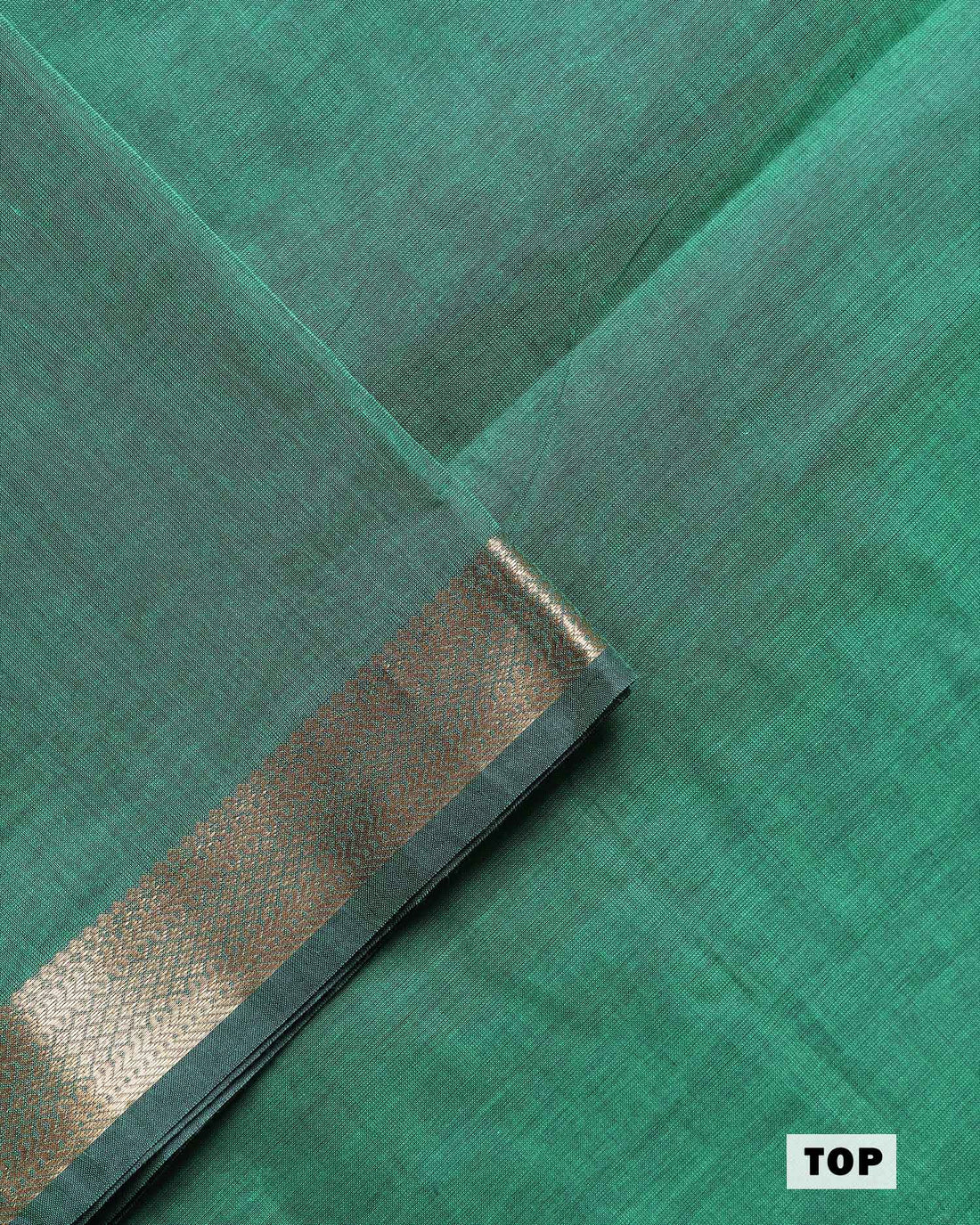 Women’s Unstitched Salwar Suit Material Set with Plain Top 2.5 Mtr Kalamkari Inspired Printed Dupatta 2.25 Mtr Woven Bottom 2 Mtr and Zari Border - Green